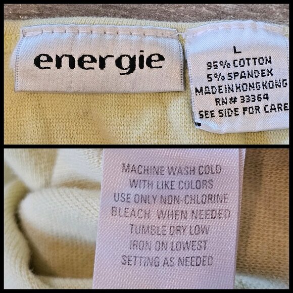 VTG Y2K Energie Light Yellow Babydoll Tank Embroidered Butterfly Cropped Sz M - Picture 6 of 7